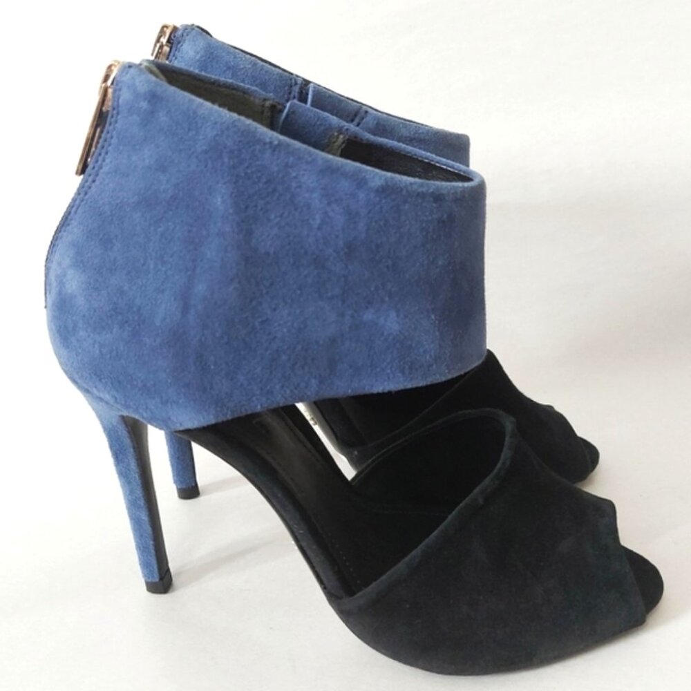 Schutz Peep-toe High Heels Size 7 Suede Colorblock Comfort Back Zipper Sandals - Picture 2 of 11